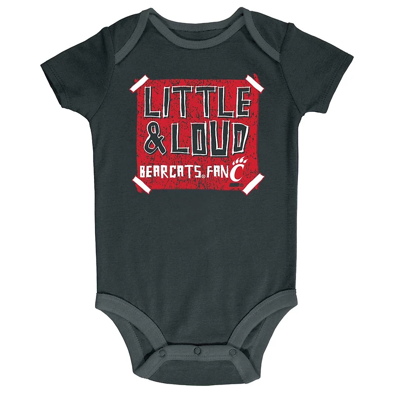 Lot de 3 bodys Cincinnati Bearcats pour bébé Champion Noir/Gris/Blanc