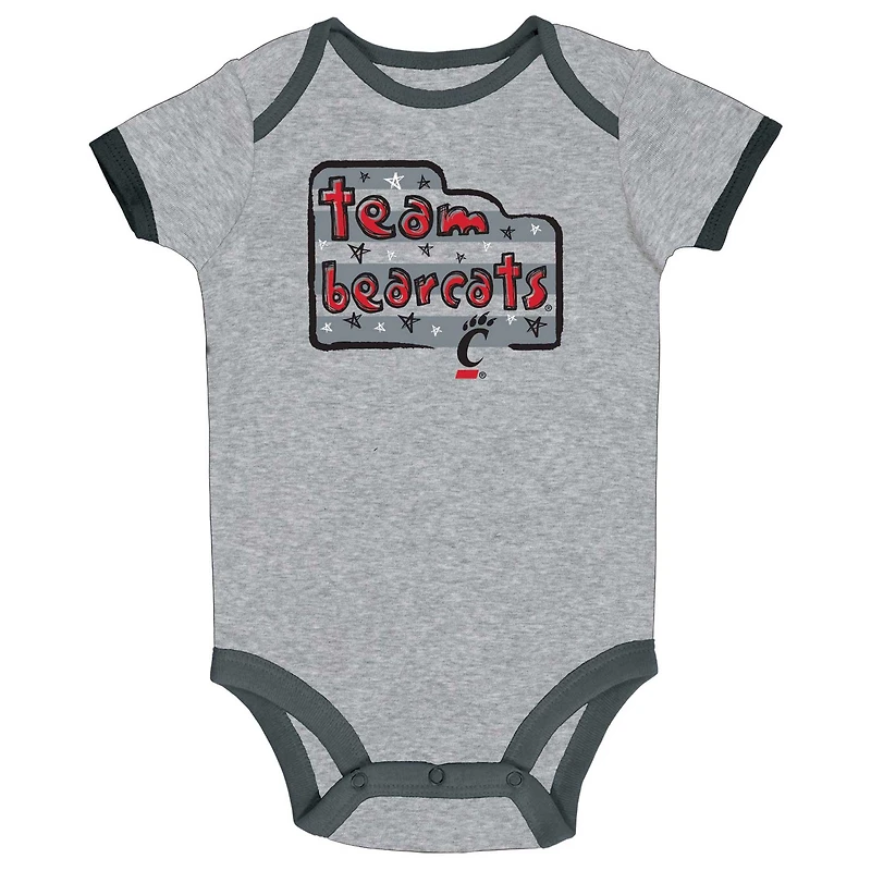 Lot de 3 bodys Cincinnati Bearcats pour bébé Champion Noir/Gris/Blanc
