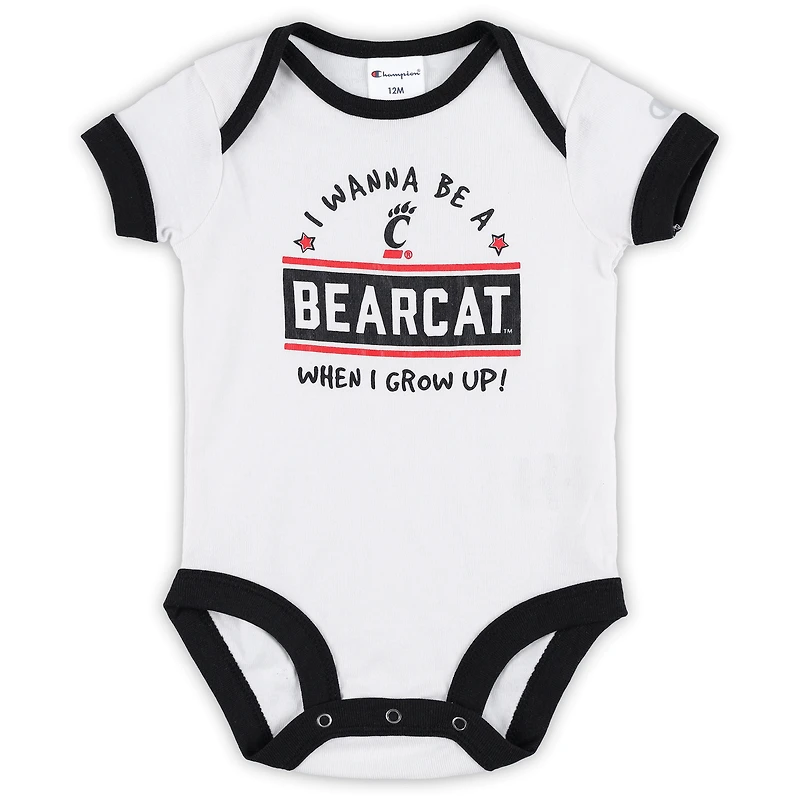 Lot de trois bodys I Wanna Be des Bearcats Cincinnati pour bébé Champion Noir/gris chiné