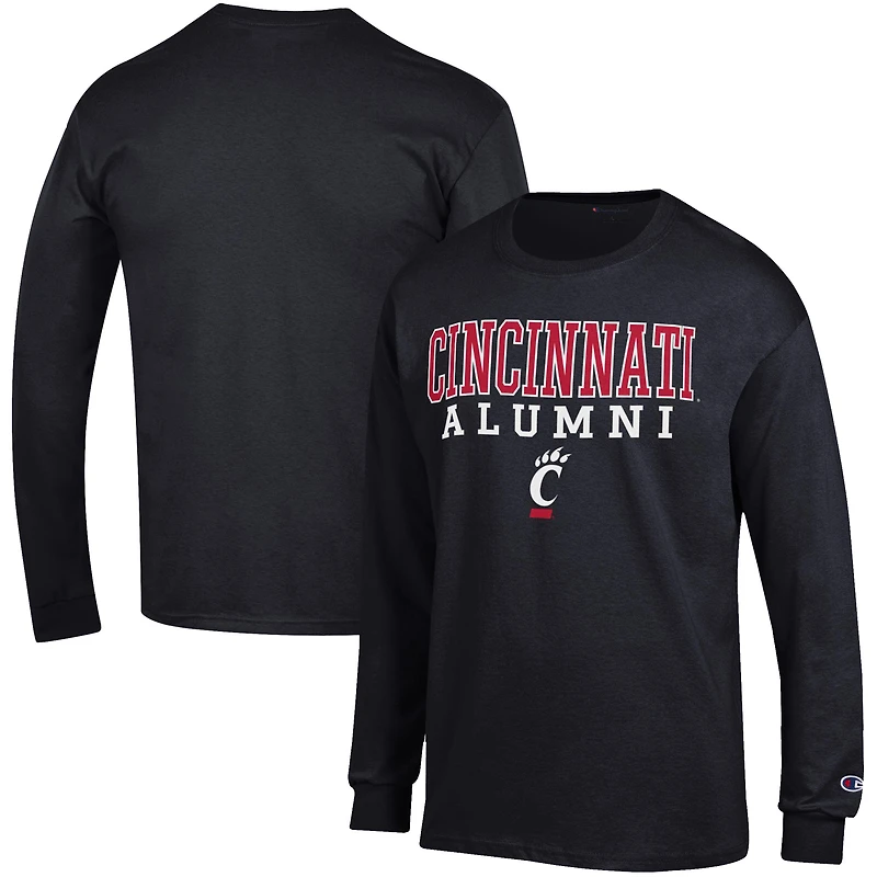 T-shirt à manches longues noir Champion pour homme avec logo des anciens Bearcats de Cincinnati