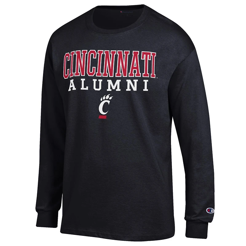 T-shirt à manches longues noir Champion pour homme avec logo des anciens Bearcats de Cincinnati