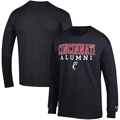 T-shirt à manches longues noir Champion pour homme avec logo des anciens Bearcats de Cincinnati