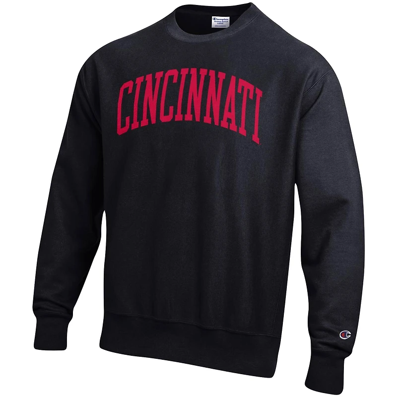 Men's Champion Black Cincinnati Bearcats Relaxed Fit Arch Reverse Weave Pullover Sweatshirt