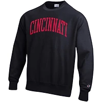 Men's Champion Black Cincinnati Bearcats Relaxed Fit Arch Reverse Weave Pullover Sweatshirt