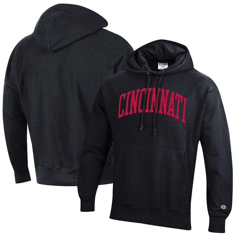 Sweat à capuche noir Champion pour homme, coupe décontractée, motif Team Arch Reverse Weave, Bearcats de Cincinnati