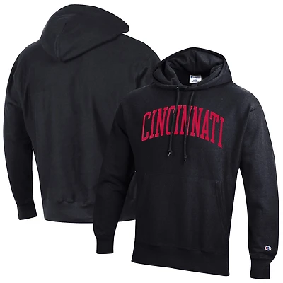 Sweat à capuche noir Champion pour homme, coupe décontractée, motif Team Arch Reverse Weave, Bearcats de Cincinnati