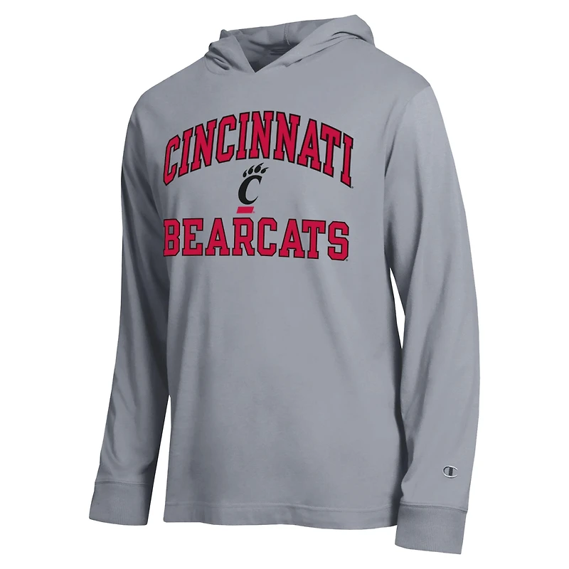 Men's Champion Heather Gray Cincinnati Bearcats High Motor All-Star Long Sleeve Hooded T-Shirt