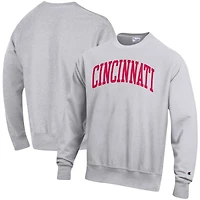 Men's Champion Heather Gray Cincinnati Bearcats Relaxed Fit Arch Reverse Weave Pullover Sweatshirt