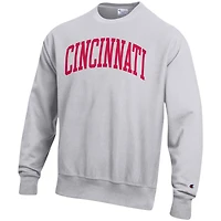 Men's Champion Heather Gray Cincinnati Bearcats Relaxed Fit Arch Reverse Weave Pullover Sweatshirt
