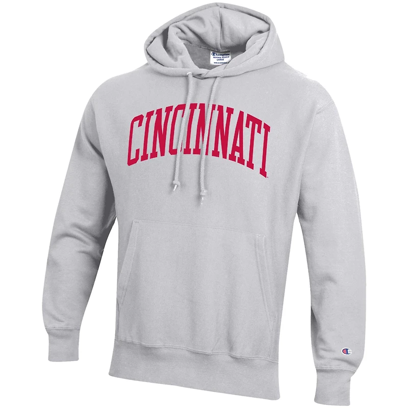 Men's Champion Heather Gray Cincinnati Bearcats Team Arch Reverse Weave Relaxed Fit Pullover Hoodie