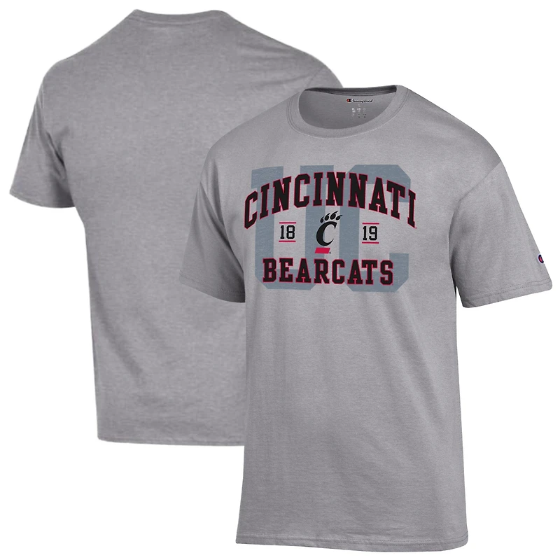 T-shirt universitaire Champion gris chiné pour hommes des Bearcats de Cincinnati