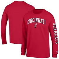 T-shirt à manches longues rouge Champion Cincinnati Bearcats pour homme avec logo Arch Over et 2 coups
