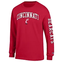 T-shirt à manches longues rouge Champion Cincinnati Bearcats pour homme avec logo Arch Over et 2 coups