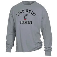 Men's ComfortWash Gray Cincinnati Bearcats Arch Logo Garment Dyed Long Sleeve T-Shirt