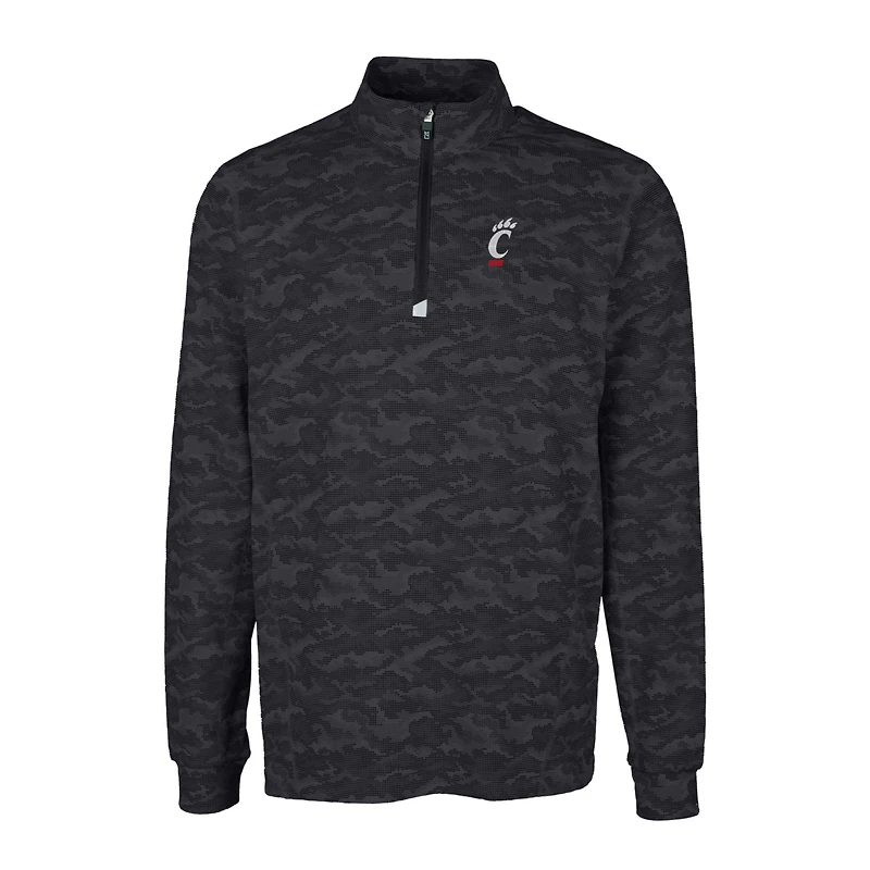 Men's Cutter & Buck Black Cincinnati Bearcats Traverse Camo Print Stretch Quarter-Zip Pullover Top