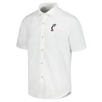 Men's Tommy Bahama White Cincinnati Bearcats Coconut Point Palm Vista IslandZone Camp Button-Up Shirt