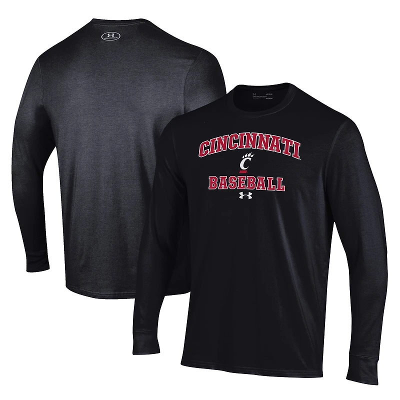 T-shirt de baseball Under Armour noir à manches longues pour homme, motif Bearcats Cincinnati