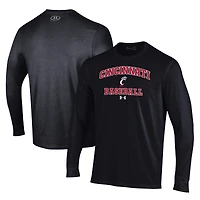 T-shirt de baseball Under Armour noir à manches longues pour homme, motif Bearcats Cincinnati
