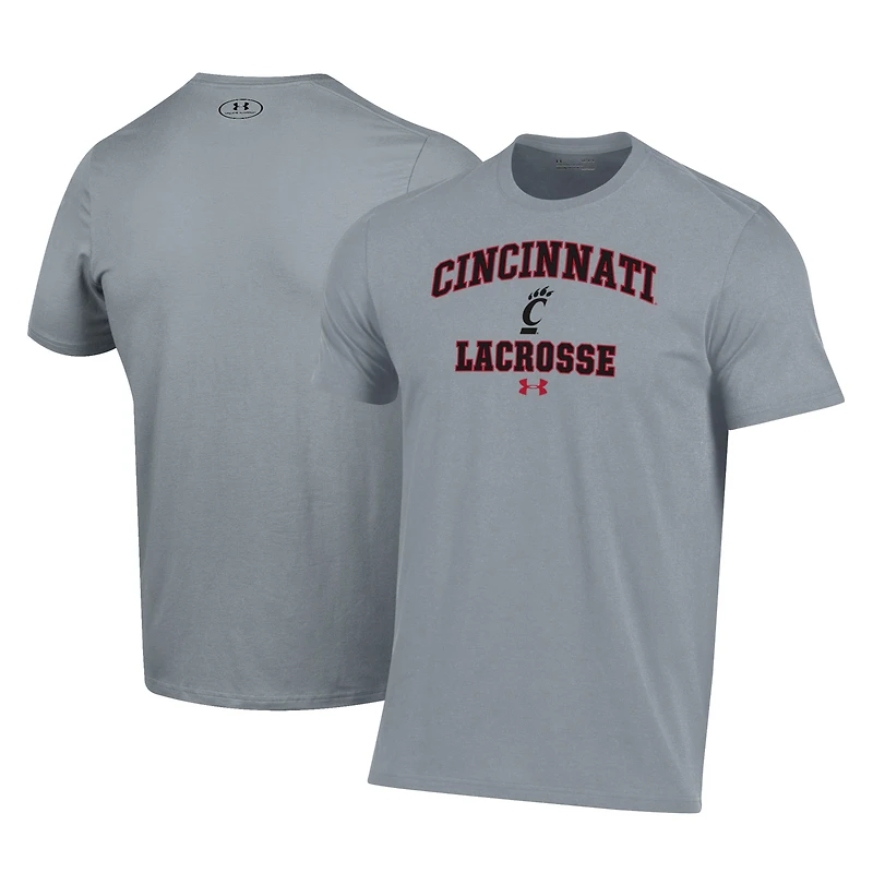 T-shirt de performance Under Armour gris Cincinnati Bearcats Lacrosse Arch Over pour homme