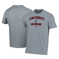 T-shirt de performance Under Armour gris Cincinnati Bearcats Lacrosse Arch Over pour homme