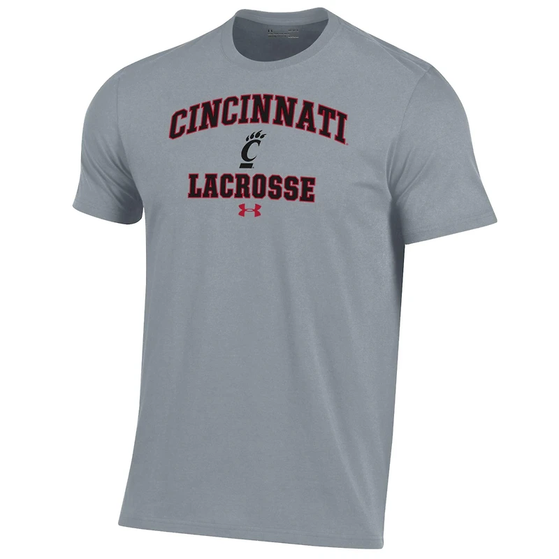 T-shirt de performance Under Armour gris Cincinnati Bearcats Lacrosse Arch Over pour homme