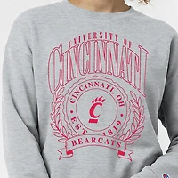 Women's Champion  Heather Gray Cincinnati Bearcats Academic Crest Powerblend Crewneck Sweatshirt