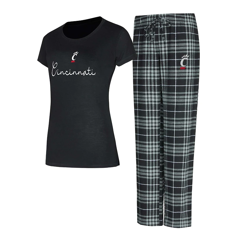 Ensemble de nuit Concepts Sport Black Cincinnati Bearcats Vector pour femme, haut et pantalon en flanelle