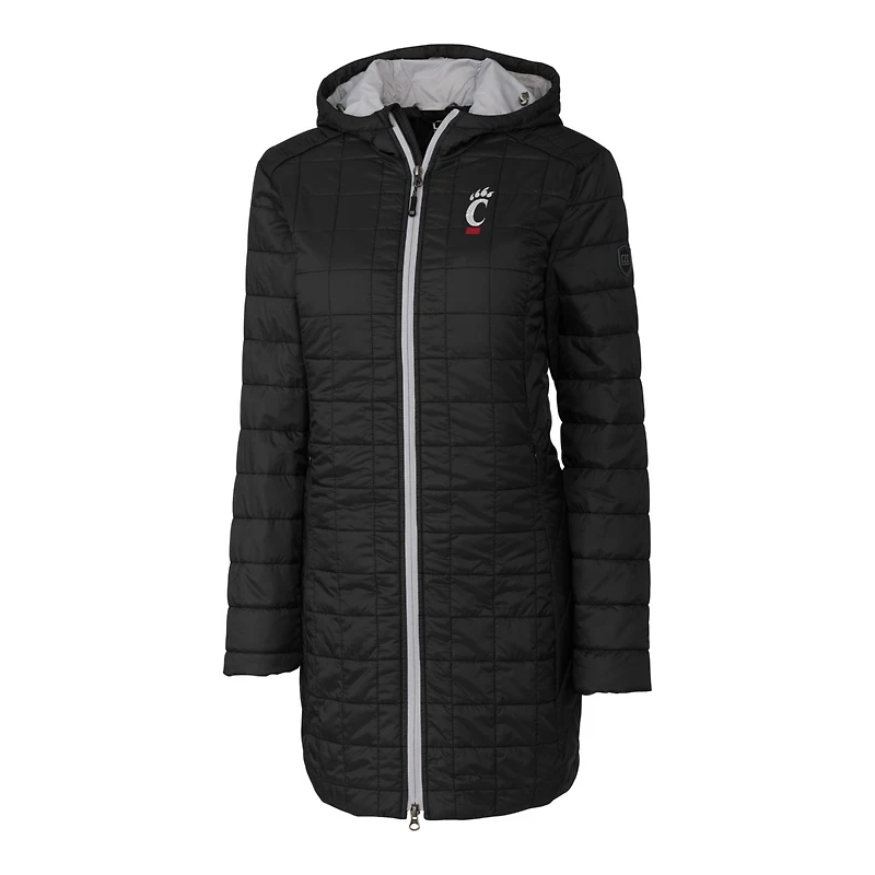 Manteau long à capuche Rainier Primaloft Eco pour femme, noir, Cutter & Buck, Cincinnati Bearcats
