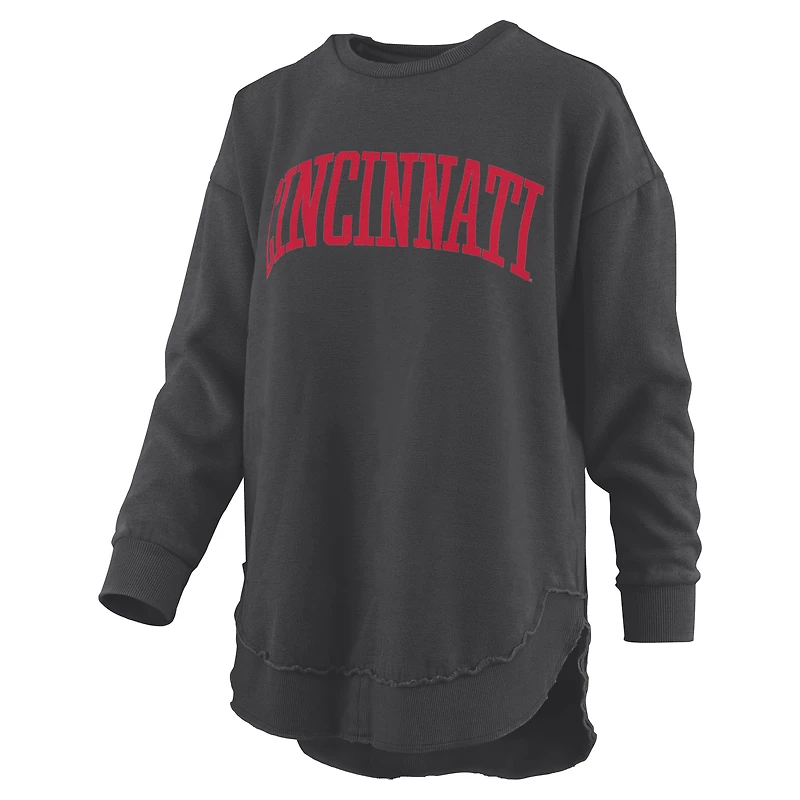 Women's Pressbox  Black Cincinnati Bearcats Melange Poncho Vintage Fleece Long Sleeve Pullover Sweatshirt