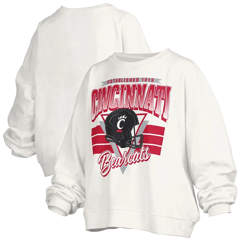 Women's Pressbox White Cincinnati Bearcats Oversized Janice Retro Waist-Length Pullover Sweatshirt