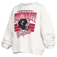 Women's Pressbox White Cincinnati Bearcats Oversized Janice Retro Waist-Length Pullover Sweatshirt