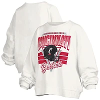 Women's Pressbox White Cincinnati Bearcats Oversized Janice Retro Waist-Length Pullover Sweatshirt