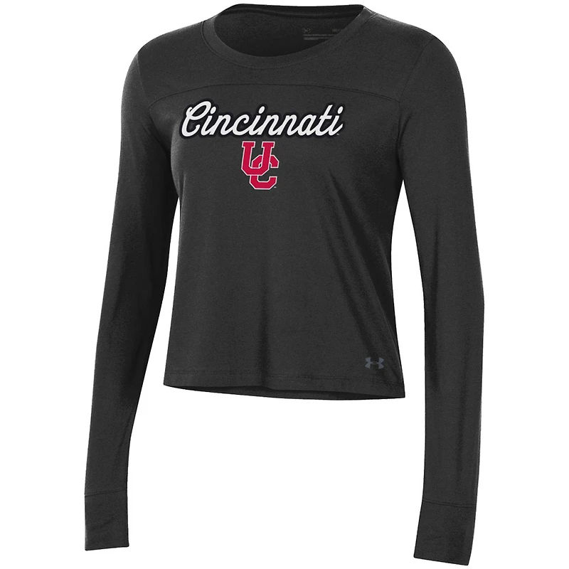Under Armour Cincinnati Bearcats Vault T-shirt à manches longues court pour femme Noir