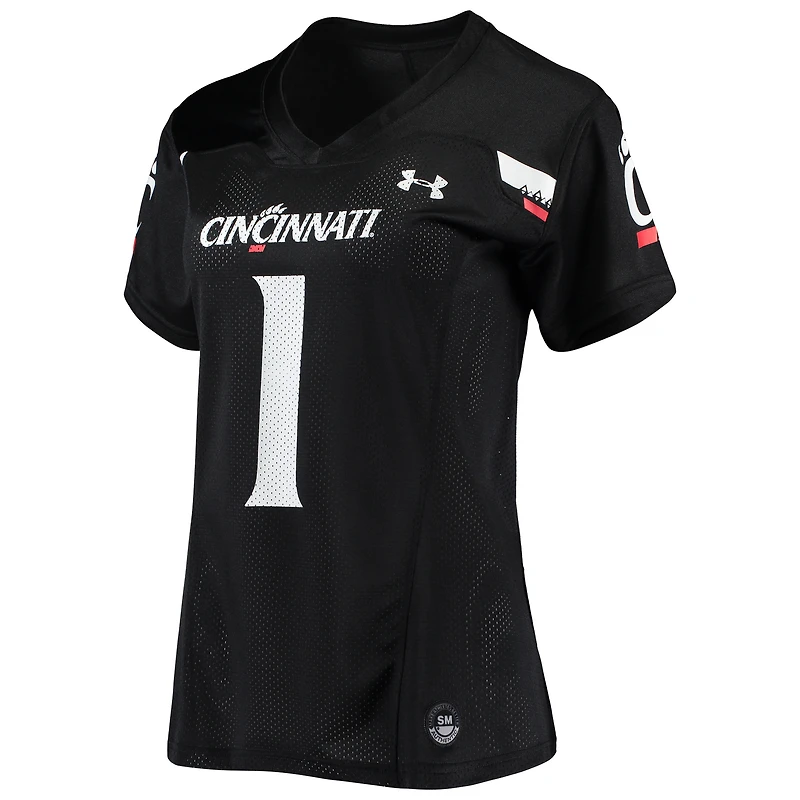 Maillot de football réplique Under Armour #1 noir des Bearcats Cincinnati pour femme