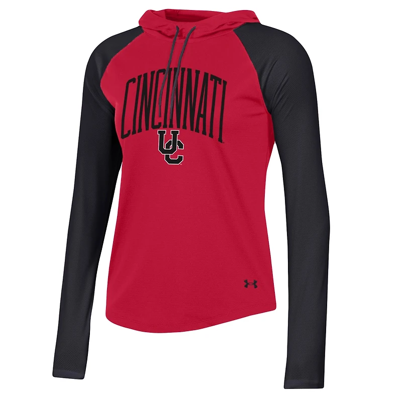T-shirt à manches longues capuche et Under Armour Cincinnati Bearcats Gameday Mesh Performance Raglan pour femme
