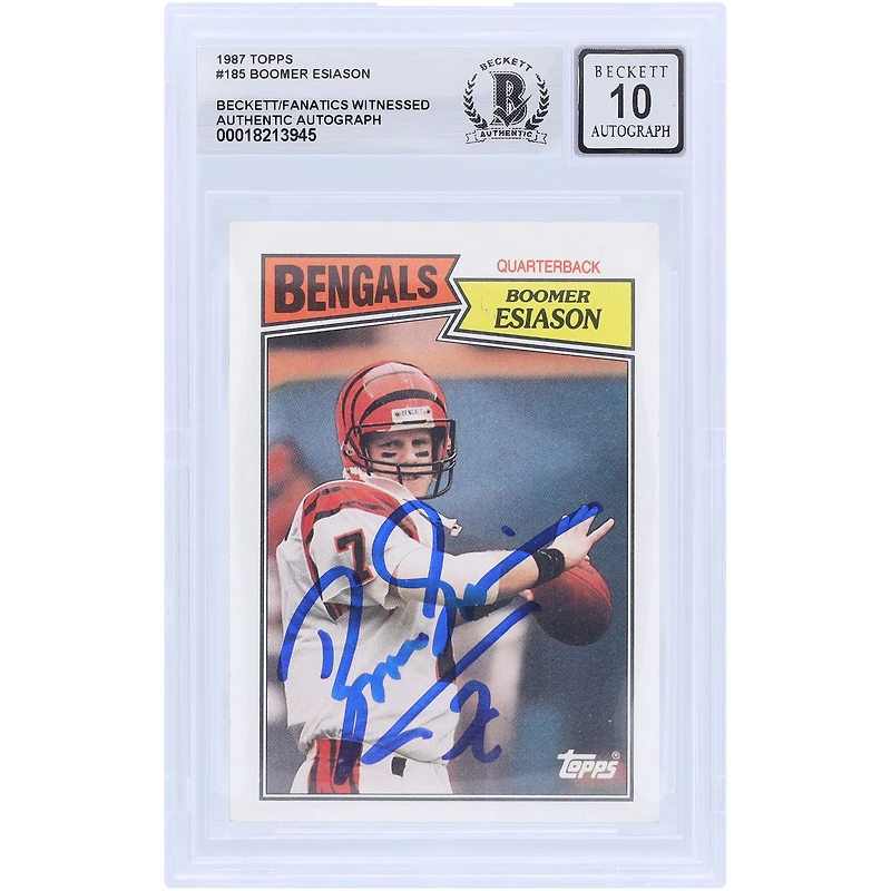 Boomer Esiason Cincinnati Bengals Autographed 1987 Topps #185 Beckett Fanatics Witnessed Authenticated 10 Card