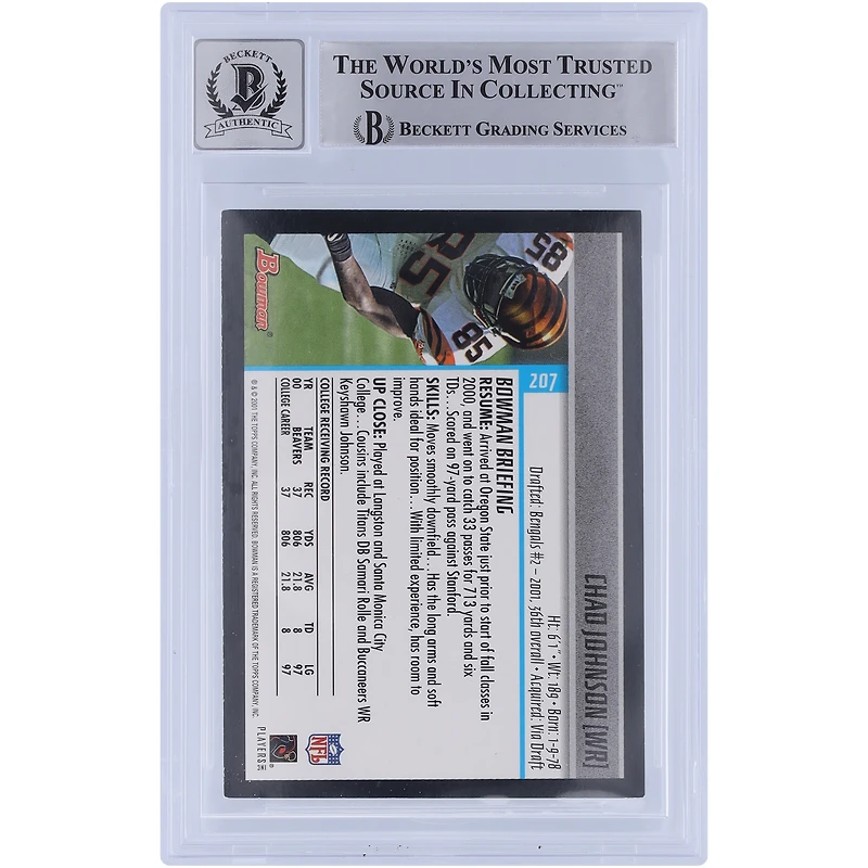 Chad Johnson Cincinnati Bengals Autographié 2001 Bowman Gold #207 Beckett Fanatics Witnessed Authenticated 10 Rookie Card