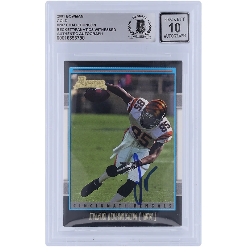 Chad Johnson Cincinnati Bengals Autographié 2001 Bowman Gold #207 Beckett Fanatics Witnessed Authenticated 10 Rookie Card