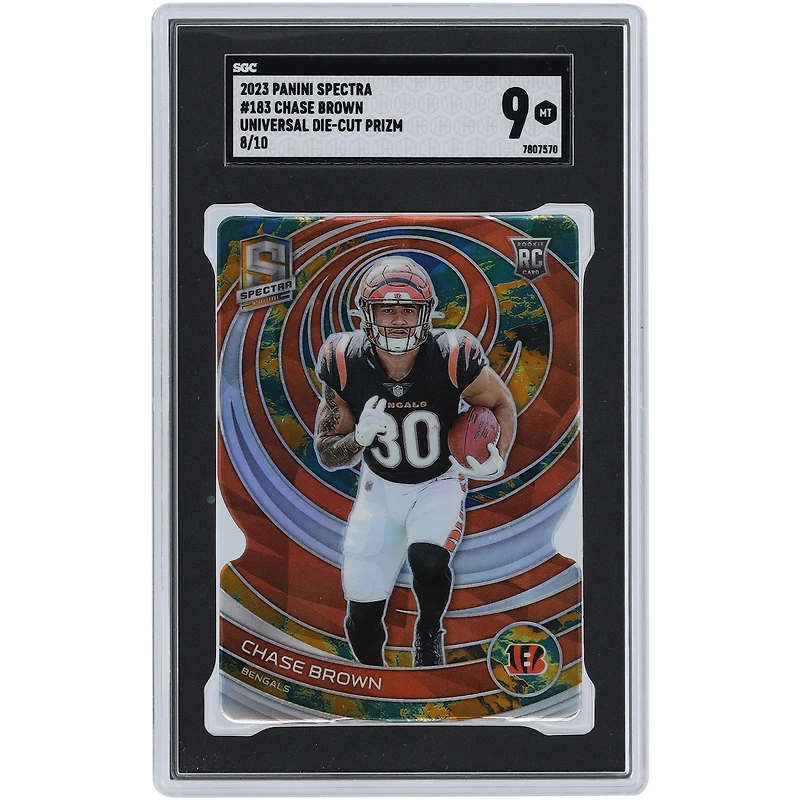 Chase Brown Cincinnati Bengals 2023 Panini Spectra Universal Die Cut Prizm #183 #8/10 SGC Authenticated 9 Rookie Card
