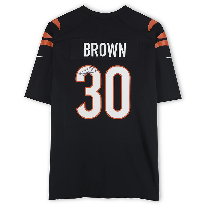 Maillot de match Nike noir dédicacé par Chase Brown des Bengals de Cincinnati