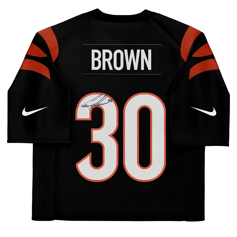 Maillot de match Nike noir dédicacé par Chase Brown des Bengals de Cincinnati