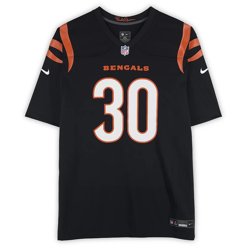 Maillot Nike noir dédicacé par Chase Brown des Bengals de Cincinnati avec inscription « Who Dey ! »