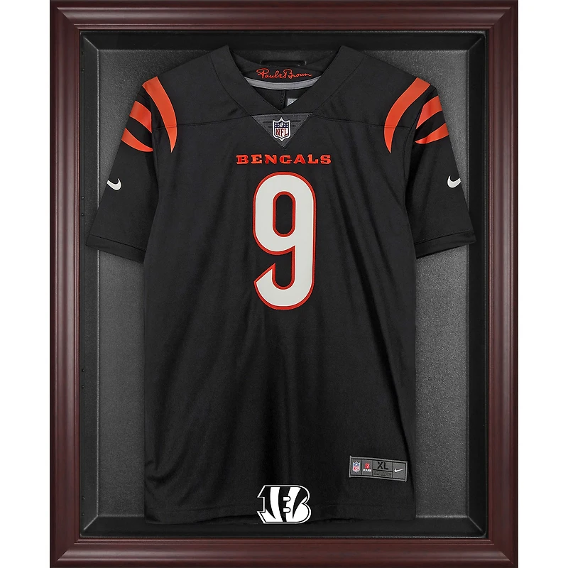 Vitrine de présentation encadrée en acajou pour maillots des Bengals de Cincinnati