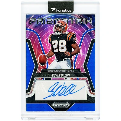 Corey Dillon Cincinnati Bengals Autographed 2025 Panini Prizm Black Blue Prizm Prizmatrix Signatures #PS-CDN #1/49 Card