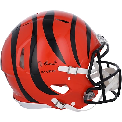 Casque authentique dédicacé Fanatics Authentic Ja'Marr Chase Cincinnati Bengals 2021 NFL Offensive Rookie of the Year Speed Authentic avec inscription « 21 NFL OROY »