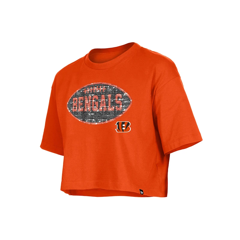 Girl's New Era Orange Cincinnati Bengals Flip Sequin Boxy T-Shirt