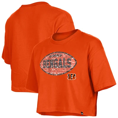 Girl's New Era Orange Cincinnati Bengals Flip Sequin Boxy T-Shirt