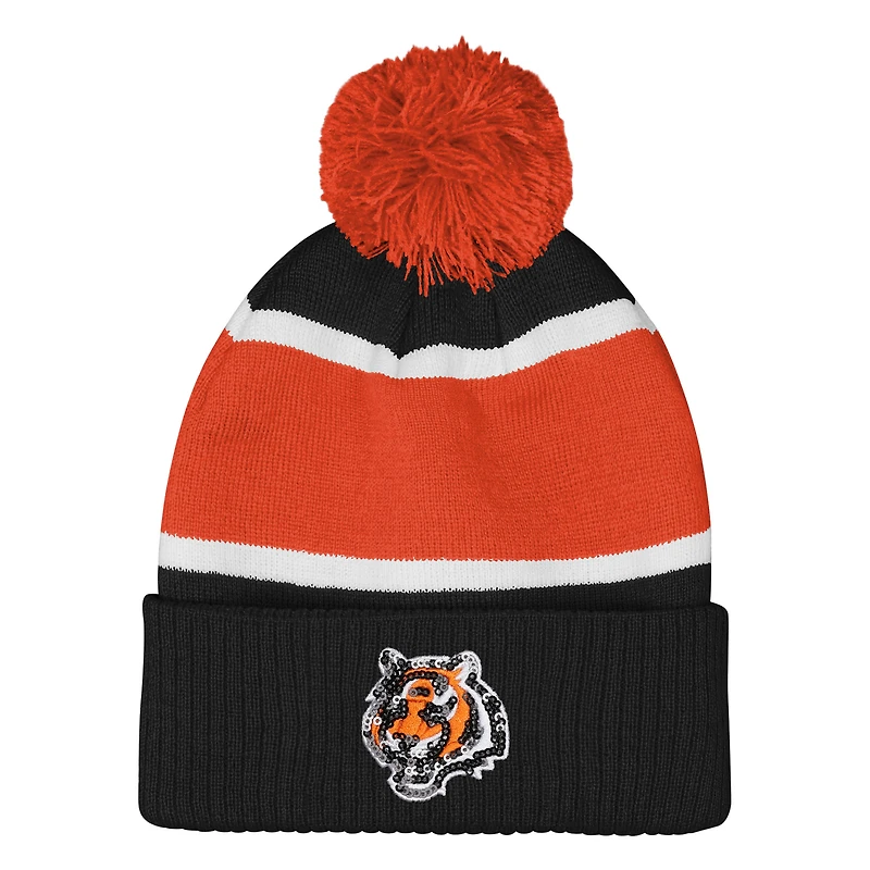 Girls Outerstuff  Black Cincinnati Bengals Let's Play Cuffed Knit Hat with Pom