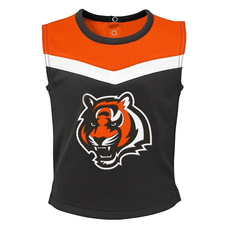 Girls Toddler Black Cincinnati Bengals Spirit Cheer Two-Piece Cheerleader Set with Bloomers