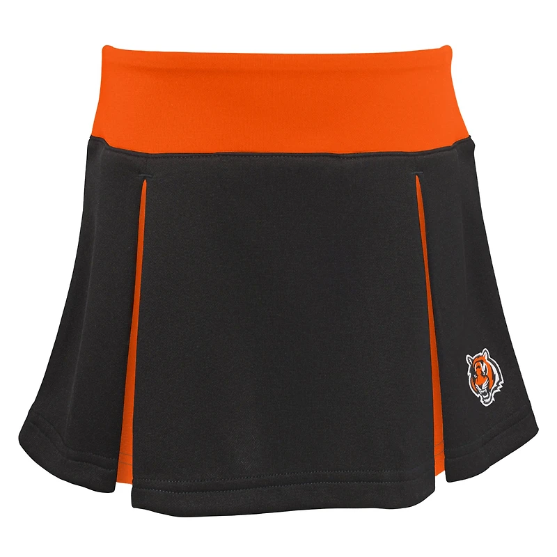 Ensemble deux pièces de pom-pom girl noire pour petites filles, aux couleurs des Bengals Cincinnati, avec bloomer.